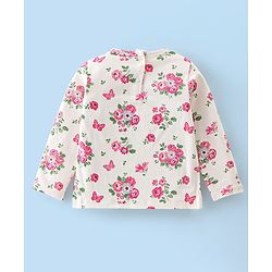Babyhug 100% Cotton Knit Minnie Mouse Printed Dungaree with Full Sleeves Floral Printed Inner Tee - White & Pink