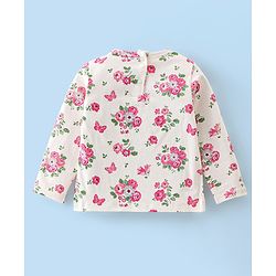 Babyhug 100% Cotton Knit Minnie Mouse Printed Dungaree with Full Sleeves Floral Printed Inner Tee - White & Pink