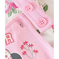 Babyhug 100% Cotton Knit Minnie Mouse Printed Dungaree with Full Sleeves Floral Printed Inner Tee - White & Pink