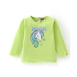 Babyhug Cotton Knit Full Sleeves Tee with Unicorn Graphic Print - Green