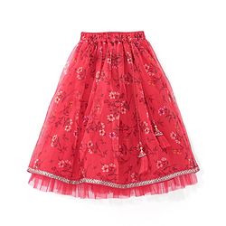 Babyhug Half Sleeve Tafetta Printed Choli with Lehenga  and Dupatta with Embroidery - Red