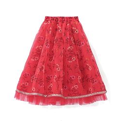 Babyhug Half Sleeve Tafetta Printed Choli with Lehenga  and Dupatta with Embroidery - Red