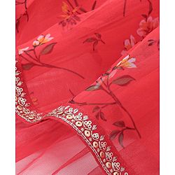 Babyhug Half Sleeve Tafetta Printed Choli with Lehenga  and Dupatta with Embroidery - Red