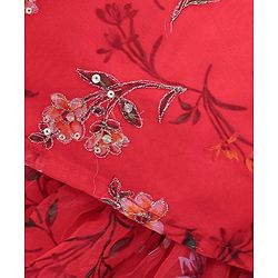 Babyhug Half Sleeve Tafetta Printed Choli with Lehenga  and Dupatta with Embroidery - Red