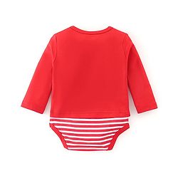Babyhug 100% Cotton Knit Full Sleeves Onesie Stripes & Fox Print - Red