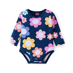 Babyhug 100% Cotton Full Sleeves Onesies With Floral Print - Navy Blue