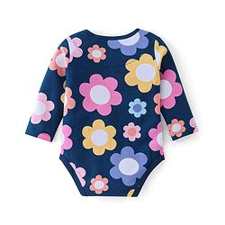 Babyhug 100% Cotton Full Sleeves Onesies With Floral Print - Navy Blue
