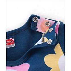 Babyhug 100% Cotton Full Sleeves Onesies With Floral Print - Navy Blue