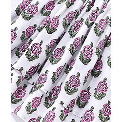 Babyhug 100% Cotton Woven  Three Fourth Sleeves Floral Printed Ethnic Dress with Sequin Detailing on Yoke - White