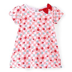 Babyhug 100% Cotton Knit Full Sleeves Frock With Floral Print - Red & Pink