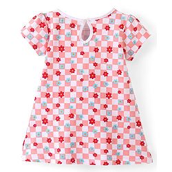 Babyhug 100% Cotton Knit Full Sleeves Frock With Floral Print - Red & Pink