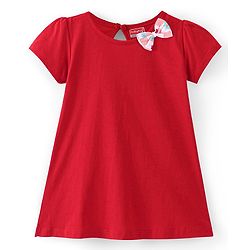 Babyhug 100% Cotton Knit Full Sleeves Frock With Floral Print - Red & Pink