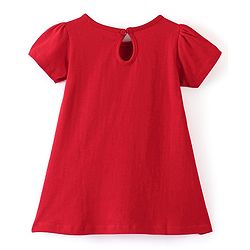 Babyhug 100% Cotton Knit Full Sleeves Frock With Floral Print - Red & Pink