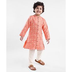 Babyhug Full Sleeves Brocade Kurta Pyjama Set - Orange