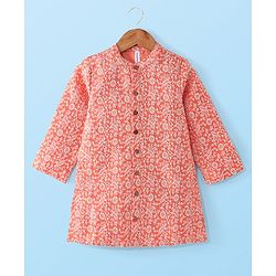 Babyhug Full Sleeves Brocade Kurta Pyjama Set - Orange