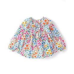 Babyhug 100% Cotton Knit Full Sleeves Top & Jeans With Floral Print - White & Blue