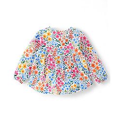 Babyhug 100% Cotton Knit Full Sleeves Top & Jeans With Floral Print - White & Blue