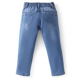 Babyhug 100% Cotton Knit Full Sleeves Top & Jeans With Floral Print - White & Blue