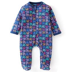 Babyhug Cotton Knit Full Sleeves Footed Sleep Suit Text Print - Purple