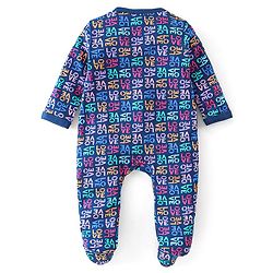 Babyhug Cotton Knit Full Sleeves Footed Sleep Suit Text Print - Purple