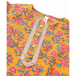 Babyhug 100% Cambric Full Sleeve All Over Printed Kurti Palazoa With Solid Chiffon Dupatta Set- Yellow