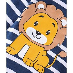 Babyhug Cotton Interlock Knit Full Sleeves Footed Sleep Suit Stripes & Lion Print - Navy Blue