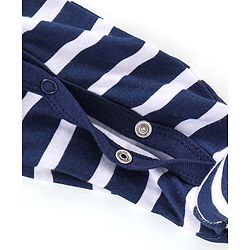 Babyhug Cotton Interlock Knit Full Sleeves Footed Sleep Suit Stripes & Lion Print - Navy Blue