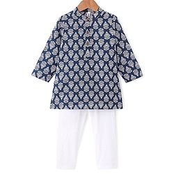 Babyhug 100% Cambric Tfull Sleeve Printed Kurta With Pyjama Set-Navy