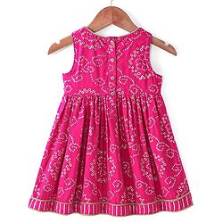 Babyhug 100% Cotton Sleeveless  Bandhani Printed Ethnic Overlap Dress - Fuschia