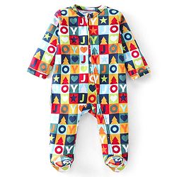 Babyhug Cotton Knit Full Sleeves Text Printed Footed Sleep Suit - Multicolour