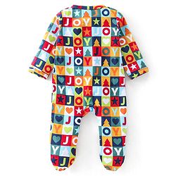 Babyhug Cotton Knit Full Sleeves Text Printed Footed Sleep Suit - Multicolour
