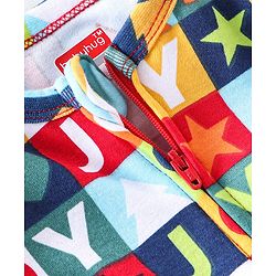 Babyhug Cotton Knit Full Sleeves Text Printed Footed Sleep Suit - Multicolour