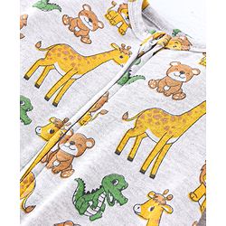 Babyhug Cotton Knit Full Sleeves Sleepsuit Animals Print - White