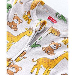 Babyhug Cotton Knit Full Sleeves Sleepsuit Animals Print - White