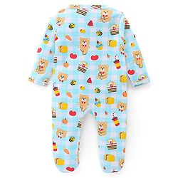 Babyhug Cotton Knit Full Sleeves Footed Sleep Suit With Teddy Print - Blue