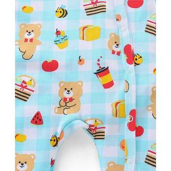Babyhug Cotton Knit Full Sleeves Footed Sleep Suit With Teddy Print - Blue
