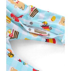 Babyhug Cotton Knit Full Sleeves Footed Sleep Suit With Teddy Print - Blue