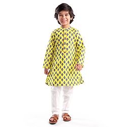 Babyhug 100% Cambric Full Sleeve Printed Kurta With Pyjama Set-Yellow