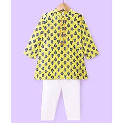 Babyhug 100% Cambric Full Sleeve Printed Kurta With Pyjama Set-Yellow
