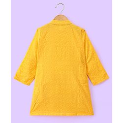 Babyhug 100%  Cotton Full Sleeves Schiffly Kurta Pyjama Set - Yellow
