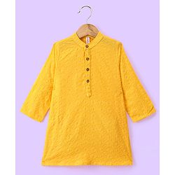 Babyhug 100%  Cotton Full Sleeves Schiffly Kurta Pyjama Set - Yellow