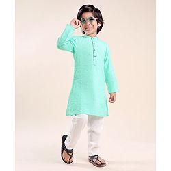 Babyhug Three Full Schiffly Embroidered Kurta With Pyjama Set-Aqua