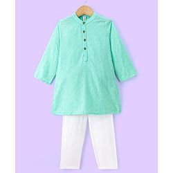Babyhug Three Full Schiffly Embroidered Kurta With Pyjama Set-Aqua