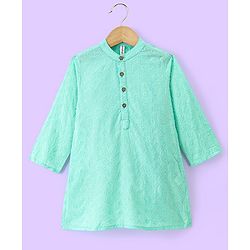 Babyhug Three Full Schiffly Embroidered Kurta With Pyjama Set-Aqua