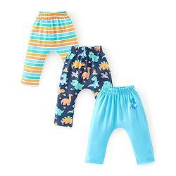 Babyhug Cotton Knit Full Length Striped & Dino Printed Diaper Pants Pack of 3 - Multicolour