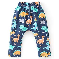 Babyhug Cotton Knit Full Length Striped & Dino Printed Diaper Pants Pack of 3 - Multicolour