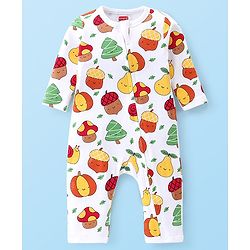 Babyhug 100% Cotton Knit Romper Fruits Print - White