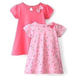Babyhug 100% Cotton Knit Half Sleeves Frock Floral Print Pack of 2 - Pink