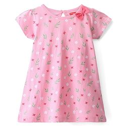 Babyhug 100% Cotton Knit Half Sleeves Frock Floral Print Pack of 2 - Pink
