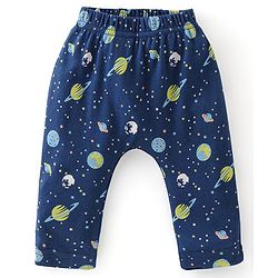 Babyhug Cotton Knit Full Length Diaper Pants Striped & Astronaut Print Pack Of 3 - Multicolour